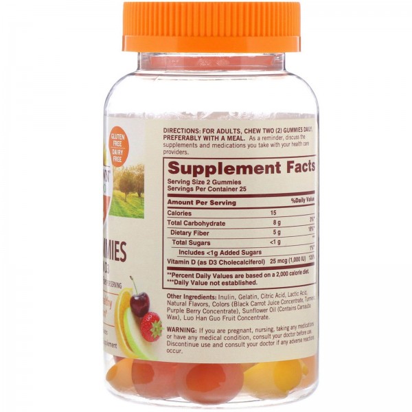 Sundown Naturals Fiber Gummies with Vitamin D3 Assorted Fruit Flavors 50 Gummies