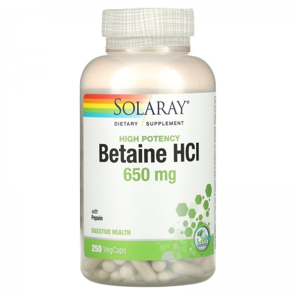 Solaray Бетаин гидрохлорид с пепсином 650 мг 250 к...