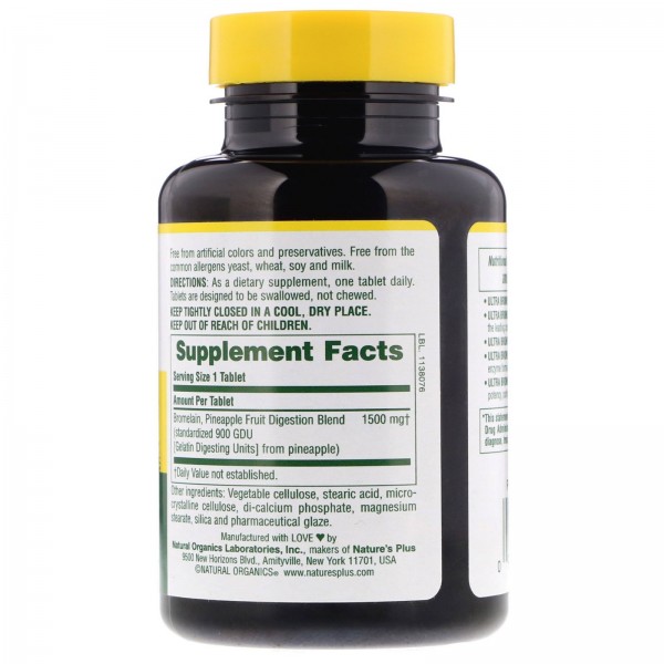 Nature's Plus Bromelain Supplement 1500 Ultra Maximum Potency 60 Tablets