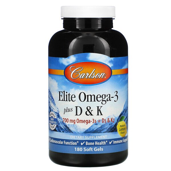 Carlson Labs Elite Omega-3 с витаминами D3-K Лимон 180 мягких таблеток