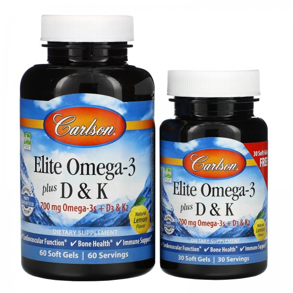 Carlson Labs Elite Omega-3 с витаминами D3-K2 лимо...