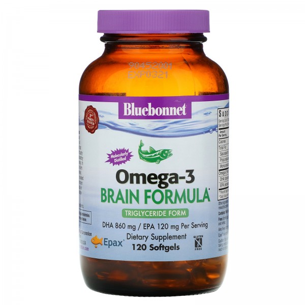 Bluebonnet Nutrition Natural Omega-3 формула для мозга 120 мягких желатиновых капсул