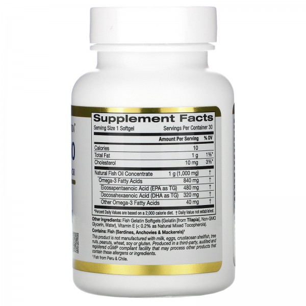 California Gold Nutrition Омега-3 800 мг рыбий жир 30 капсул