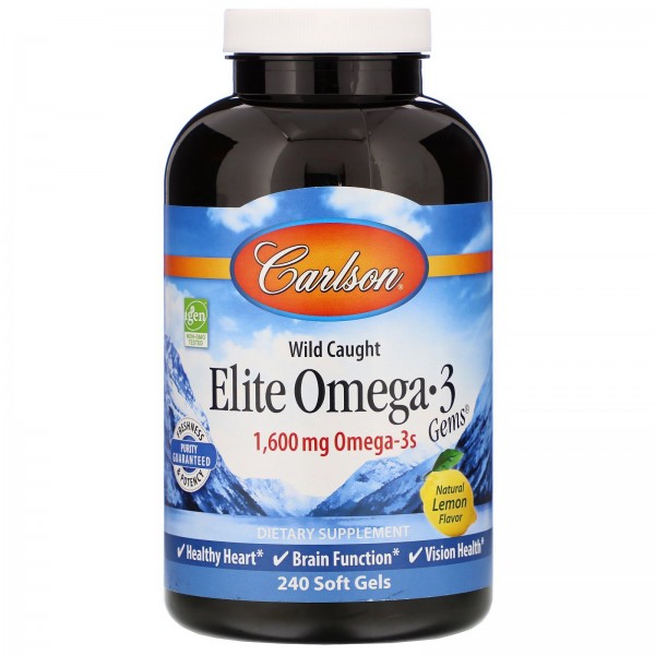 Carlson Labs Elite Omega-3 Gems отборные омега-3 кислоты натуральный лимонный вкус 800 мг 240мягких таблеток