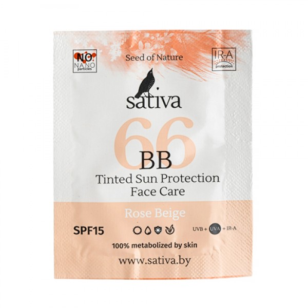 Sativa ВВ-крем ухаживающий '№66 Rose Beige SPF 15', пробник 1.5 мл