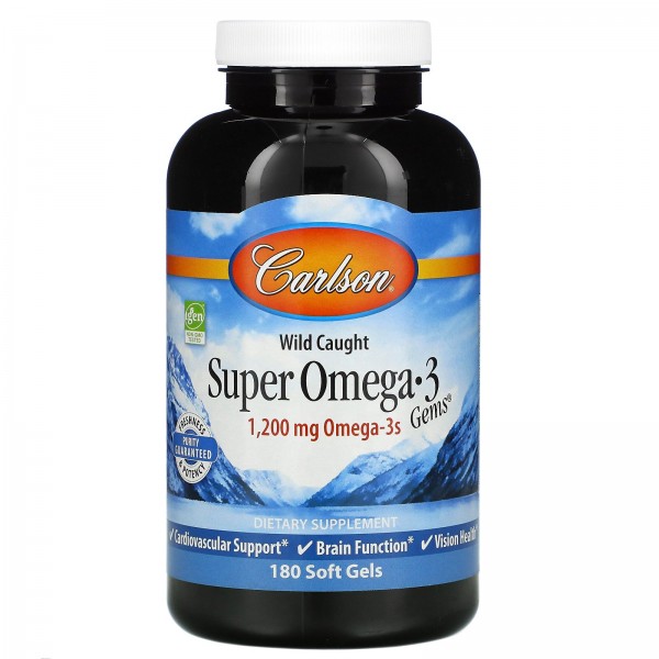 Carlson Labs Wild Caught Super Omega-3 Gems высокоэффективная омега-3 из морской рыбы 600 мг 180мягких капсул