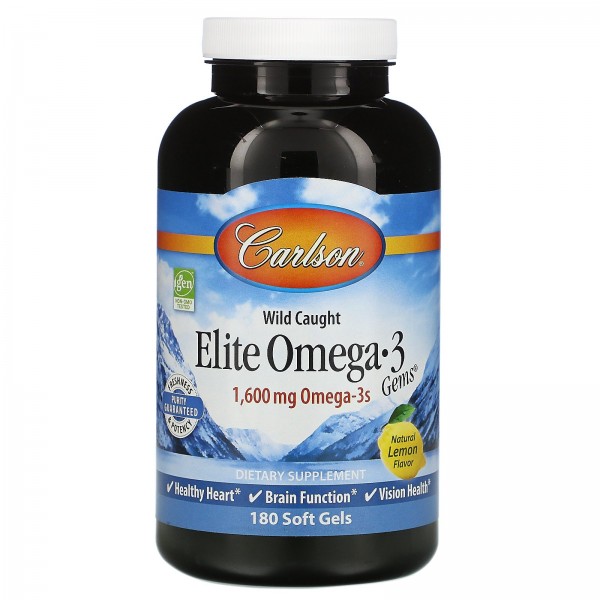 Carlson Labs Wild Caught Elite Omega-3 Gems отборные омега-3 кислоты натуральный лимонный вкус 800 мг 180капсул