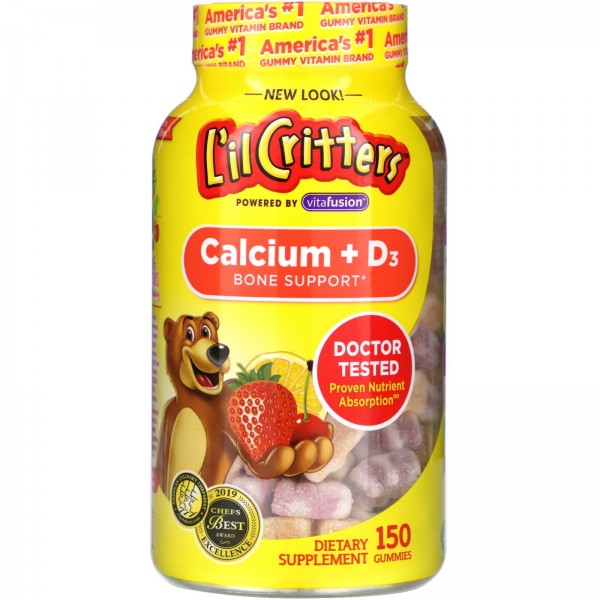 L'il Critters Кальций с витамином D3 Черная вишня-апельсин-клубника 150 мармеладных мишек