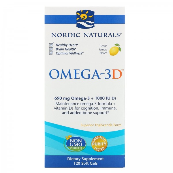 Nordic Naturals Omega-3D 1000 мг Лимон 120 мягких желатиновых капсул