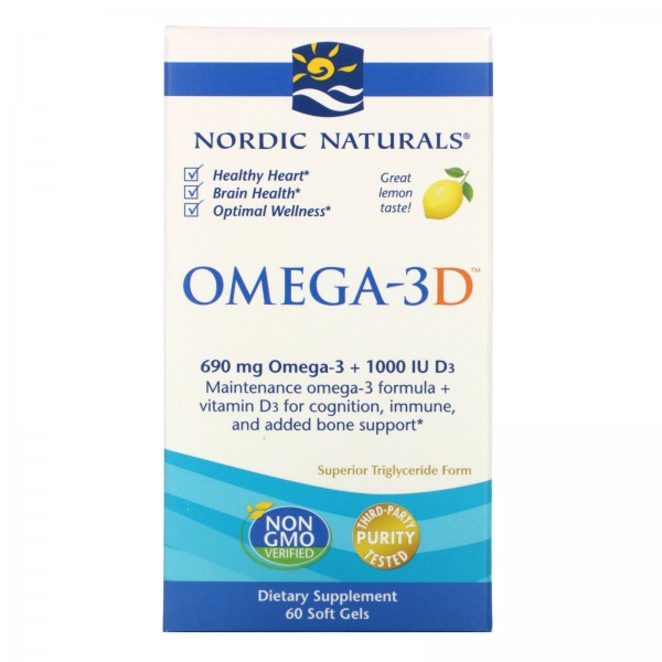 Nordic Naturals Омега-3D 1000 мг Лимон 60 мягких к...
