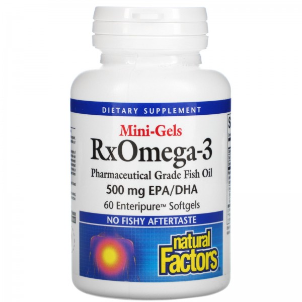 Natural Factors RxOmega-3 Mini-Gels 500 mg 60 Enteripure Softgels