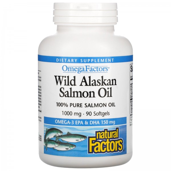 Natural Factors жир дикого аляскинского лосося 1000мг 90капсул