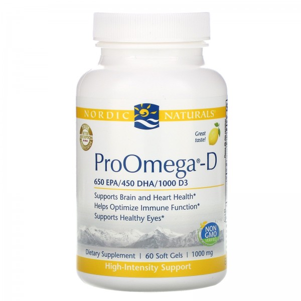 Nordic Naturals ProOmega-D 1000 мг Лимон 60 мягких капсул
