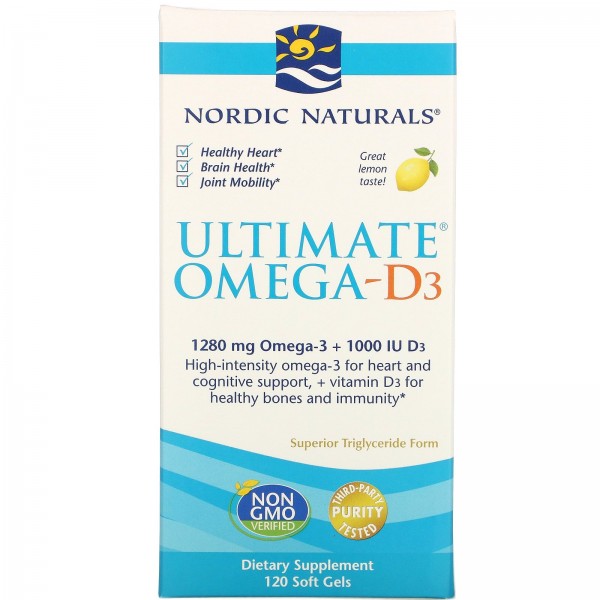 Nordic Naturals Ultimate Омега-D3 1000 мг Лимон 12...