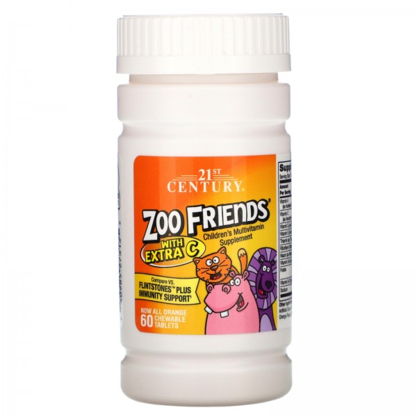 21st Century Детские витамины Zoo Friends с витамином C Апельсин 60 жевательных таблеток