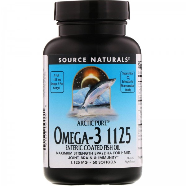 Source Naturals Арктический чистый рыбий жир с Омега-3 1125 покрытый кишечнорастворимой оболочкой 1125 мг 60 гелевых капсул