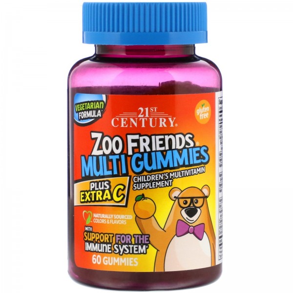21st Century мультивитамины в виде зверей Zoo Friends Plus Extra C 60 жевательных конфет