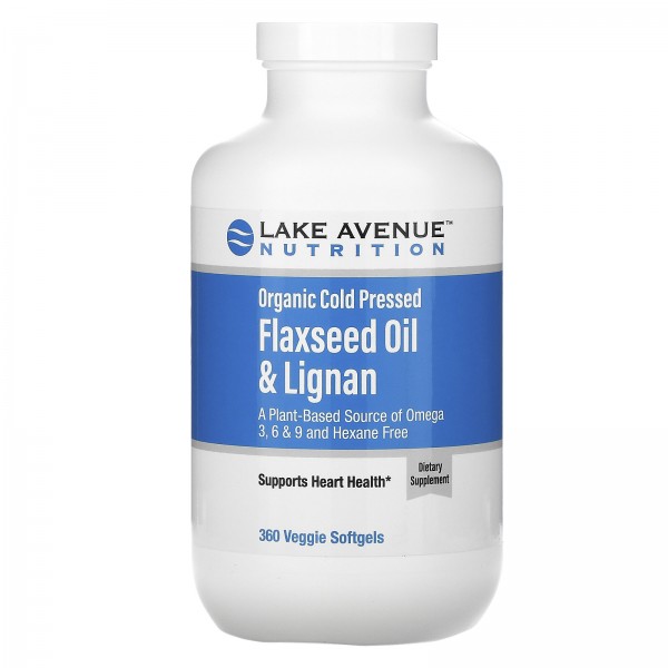 Lake Avenue Nutrition органическое льняное масло холодного отжима с лигнанами без гексана 360растительных капсул