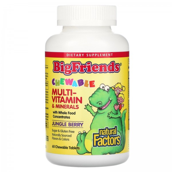 Natural Factors Big Friends жевательные мультивитамины и минералы со вкусом ягод 60жевательных таблеток