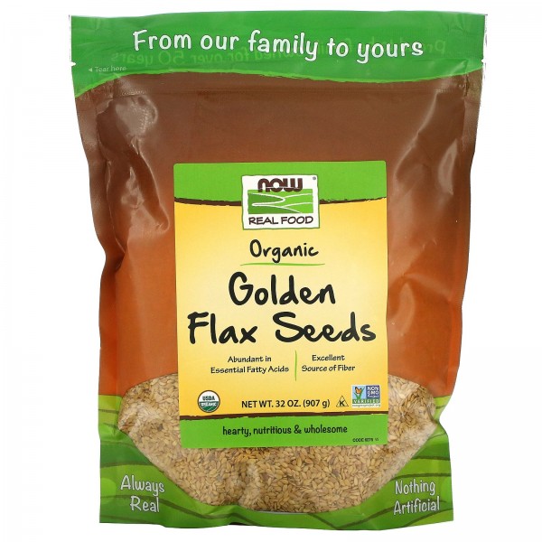 Now Foods Real Food органические семена золотого льна 907 г