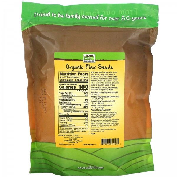 Now Foods Real Food органические семена льна 907г (32унции)