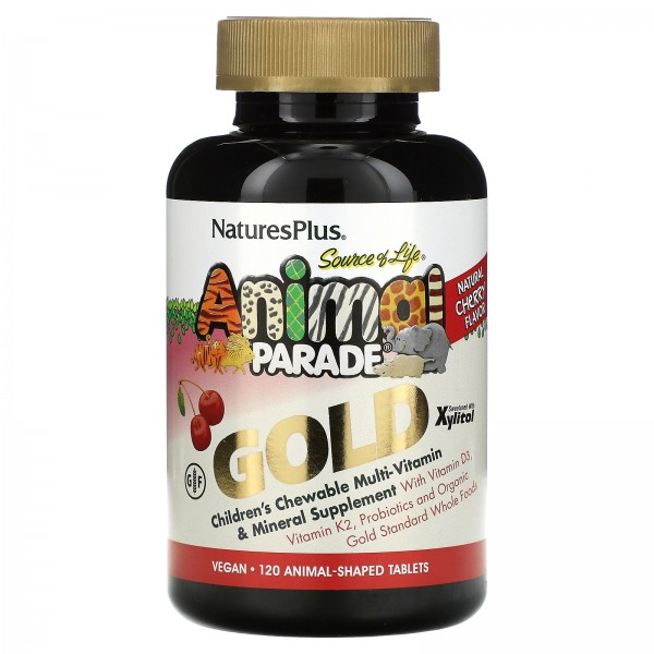 Nature's Plus SourceofLife AnimalParade Gold добавка для детей с мультивитаминами и микроэлементами натуральный ароматизатор «Вишня» 120таблеток в форме животных
