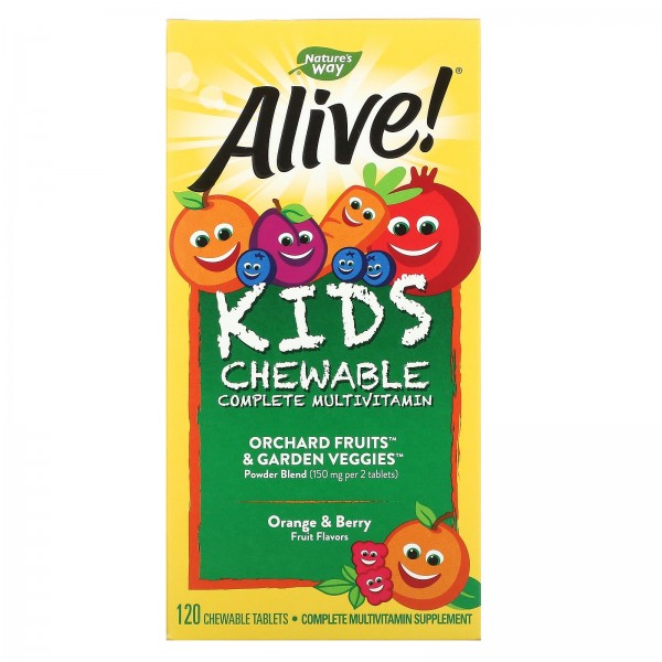 Nature's Way Alive! Детские мультивитамины Апельсин-ягоды 120 жевательных таблеток