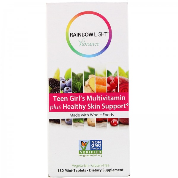 Rainbow Light Vibrance мультивитамины для девочек-подростков способствуют здоровью кожи 180мини-таблеток