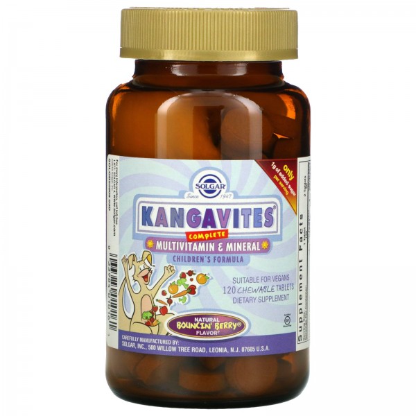 Solgar Kangavites полноценный детский комплекс с витаминами и минералами со вкусом ягод Bouncin' 120жевательных таблеток