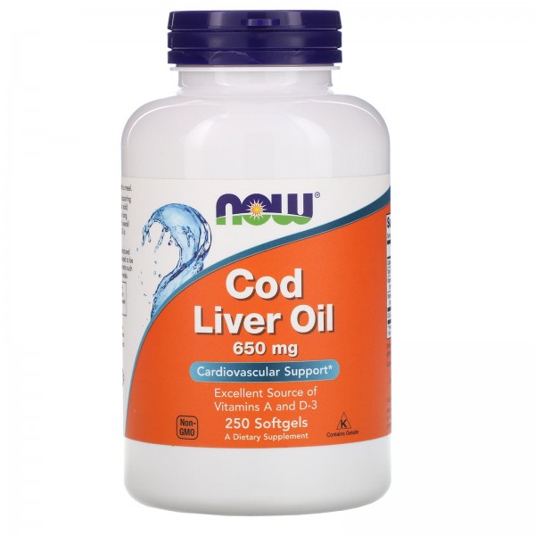 Now Foods Cod Liver Oil 650 мг 250 мягких желатиновых капсул