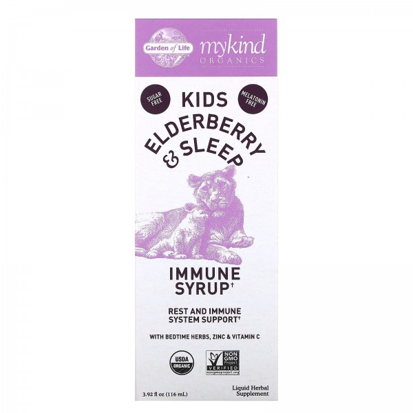 Garden of Life Mykind Organics Kids Elderberry & Sleep сироп с успокаивающими травами для повышения иммунитета с цинком и витамином C 116 мл (392 жидк. унции)