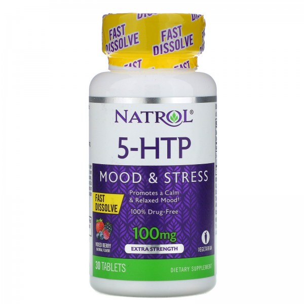 Natrol 5-HTP быстрорастворимый особо эффективный вкус диких ягод 100 мг 30 таблеток