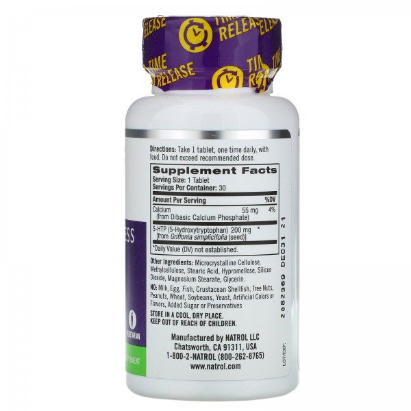 Natrol 5-HTP медленное высвобождение максимальная сила 200 мг 30 таблеток