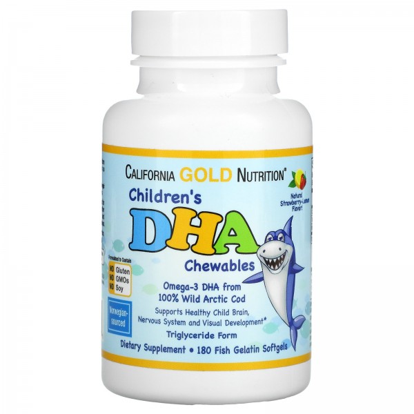 California Gold Nutrition ДГК для детей из дикой арктической трески Клубника-лимон 180 мягких таблеток