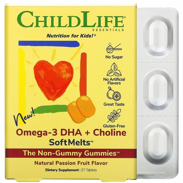ChildLife омега-3ДГК с холином SoftMelts Маракуйя 27 таблеток