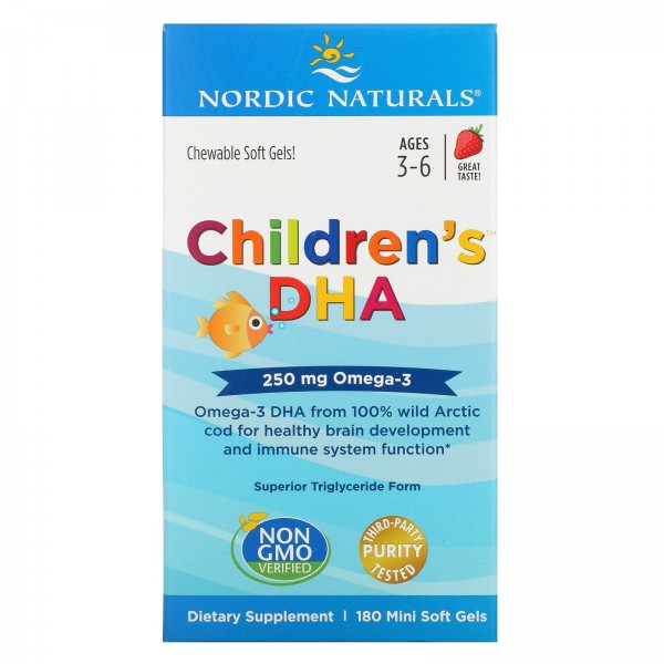 Nordic Naturals Children's DHA ДГК для детей от 3 до 6 лет 250 мг Клубника 180 капсул