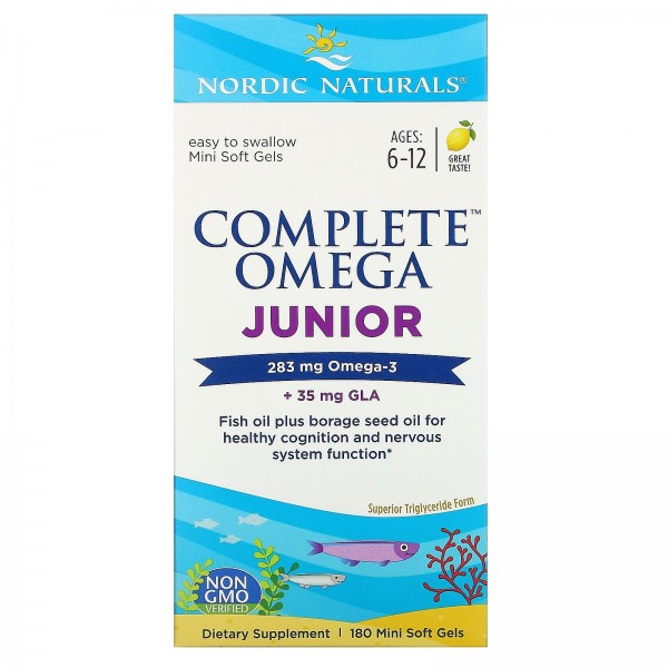 Nordic Naturals Complete Omega Junior для детей от 6до 12лет лимон 180мини-капсул