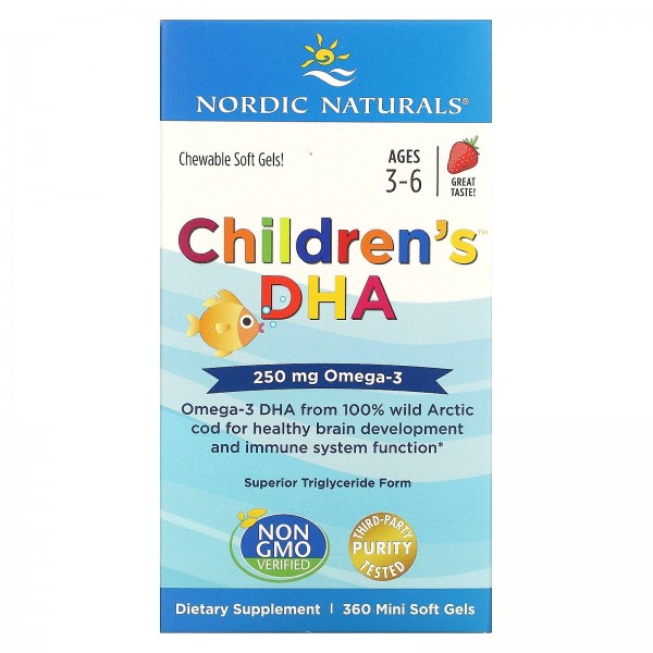 Nordic Naturals ДГК для детей от 3 до 6 лет 250 мг Клубника 360 желатиновых капсул