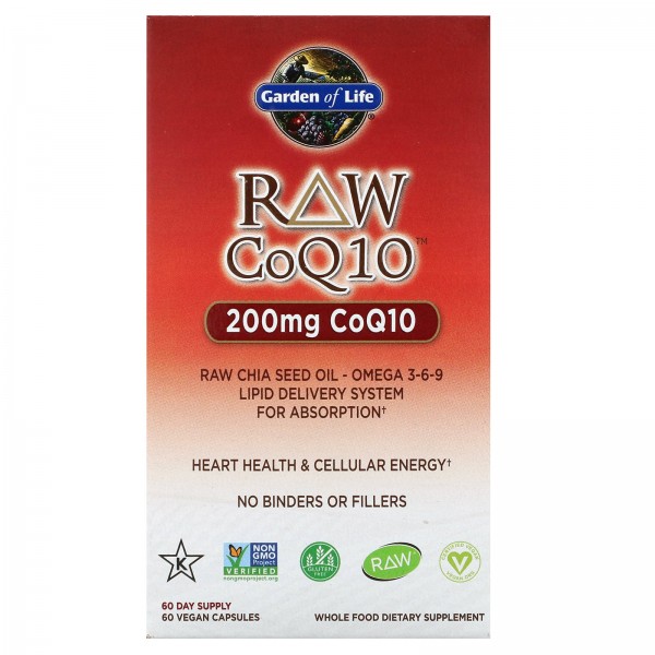 Garden of Life RAW CoQ10 200 мг 60 веганских капсу...