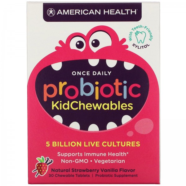 American Health Probiotic KidChewables Natural Strawberry Vanilla Flavor 5 Billion Live Cultures  30 Chewable Tablets