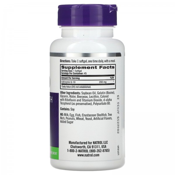 Natrol CoQ-10 200 мг 45 мягких желатиновых капсул