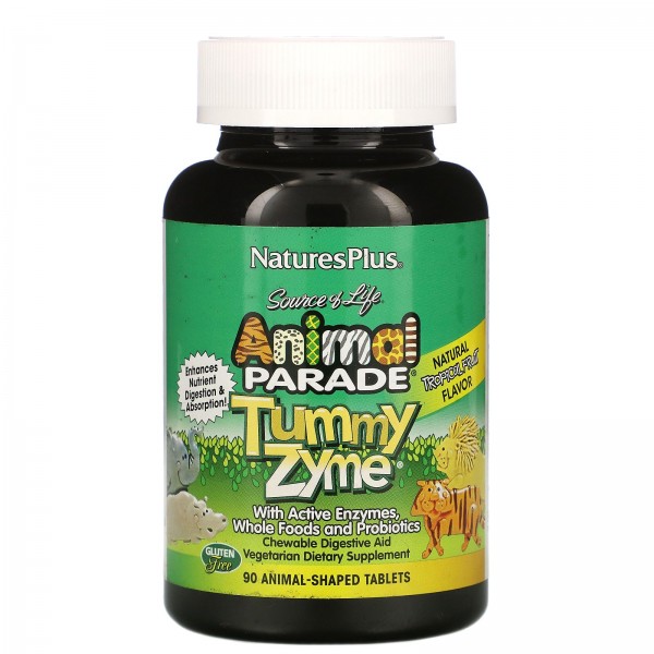 Nature's Plus Source of Life Animal Parade Tummy Zyme детские ферменты с пробиотиками Тропик 90 жевательных таблеток