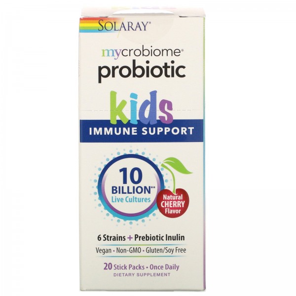 Solaray Mycrobiome Probiotic Kids Immune Support Natural Cherry Flavor 10 Billion Live Cultures 20 Stick Packs
