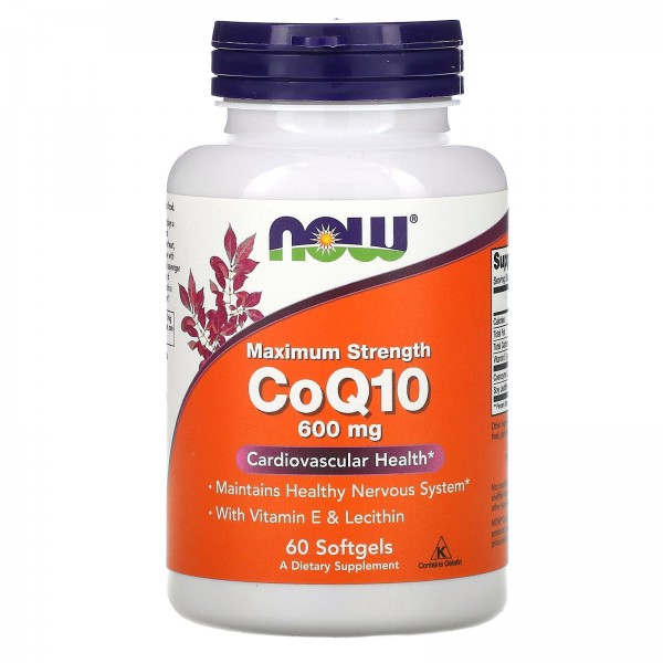 Now Foods коэнзимQ10 с витаминомE и лецитином максимальная эффективность 600мг 60капсул