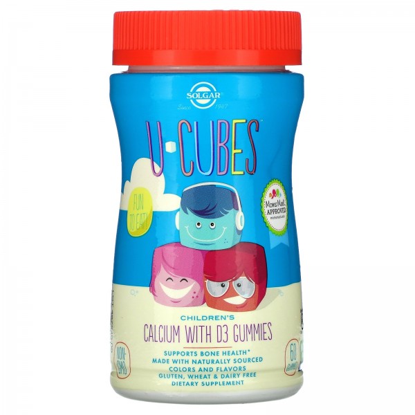 Solgar Кальций U-Cubes детский с витамином D3 Розовый лимонад-черника-клубника 60 жевательных таблеток