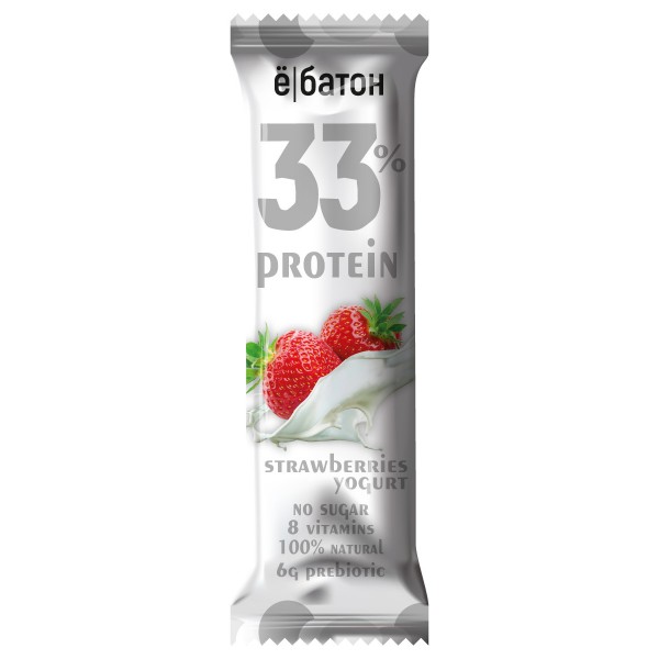 Ё|батон Батончик неглазированный 33% protein 45 г Клубника-йогурт