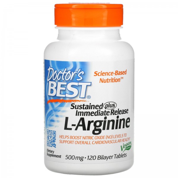 Doctor's Best L-аргинин длительного и быстрого высвобождения 500мг 120двухслойных таблеток