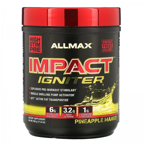 ALLMAX Nutrition Impact Igniter предтренировочный комплекс ананас и манго 116 унц. (328 г)