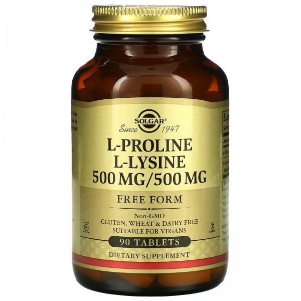 Solgar L-пролин/L-лизин в свободной форме 500 мг/500 мг 90 таблеток