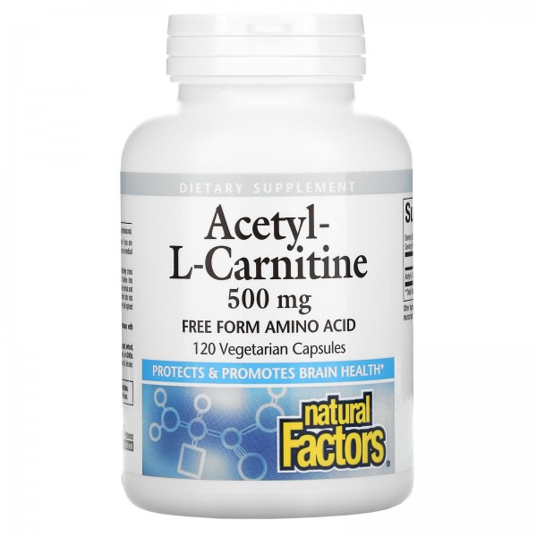 Natural Factors Acetyl-L-Carnitine 500 mg 120 Vegetarian Capsules